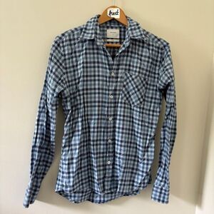 Billy Reid Blue Gingham Plaid Casual Pocket Long Sleeve Button Down Shirt Mens S